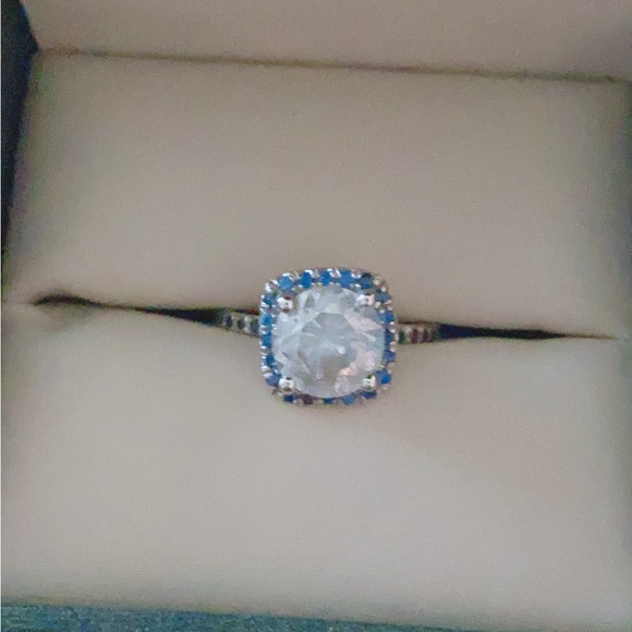 NATURAL ROUND CUT DIAMOND 3.22 TCW & CEYLON SAPPHIRE 14K WHITE GOLD RING - Picture 8 of 16